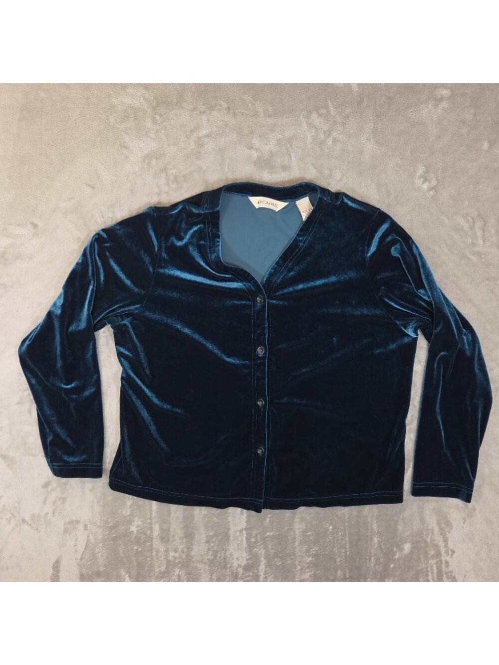 Bechamel Teal Velvet Button Down Women's Large Gothy Dark Romantic Top V-Neck